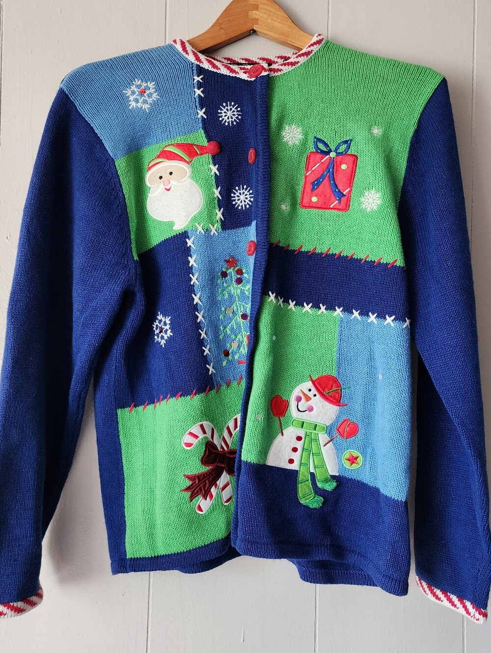 Crystal Kobe Sweater Womens Small Cardigan Christmas Holiday Button Blue Green